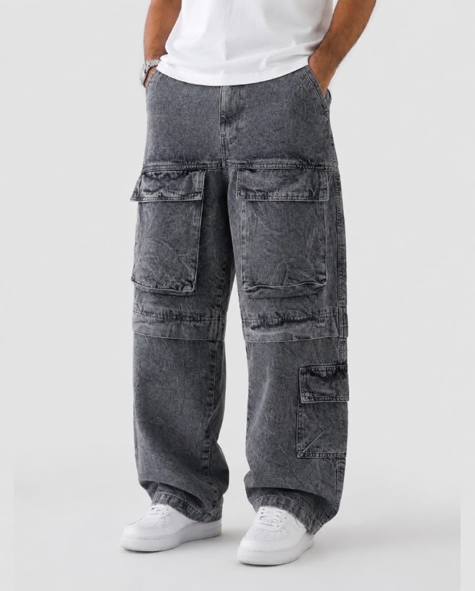 Acid Wash Cargo Jeans