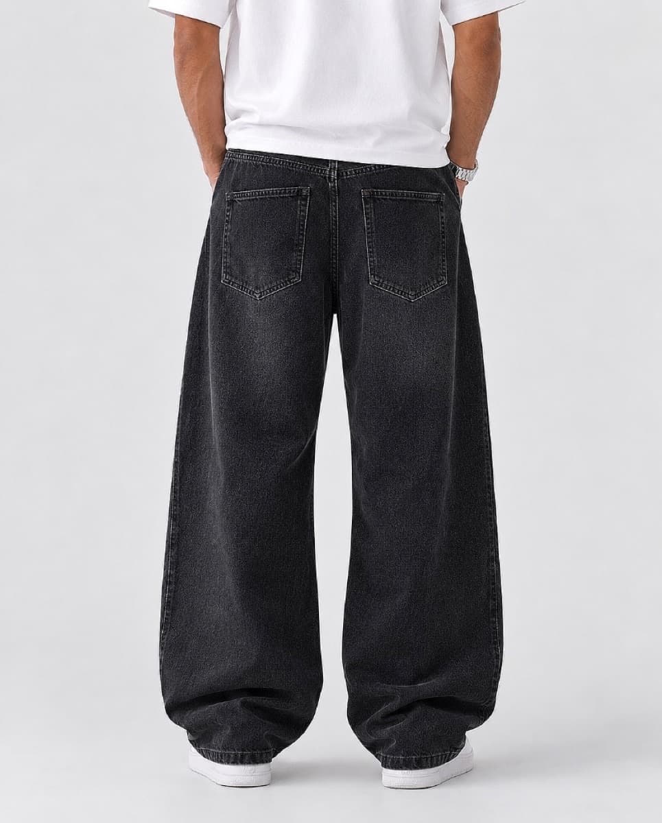 Laser Pattern Baggy Jeans - Vintage Black Pattern - Back