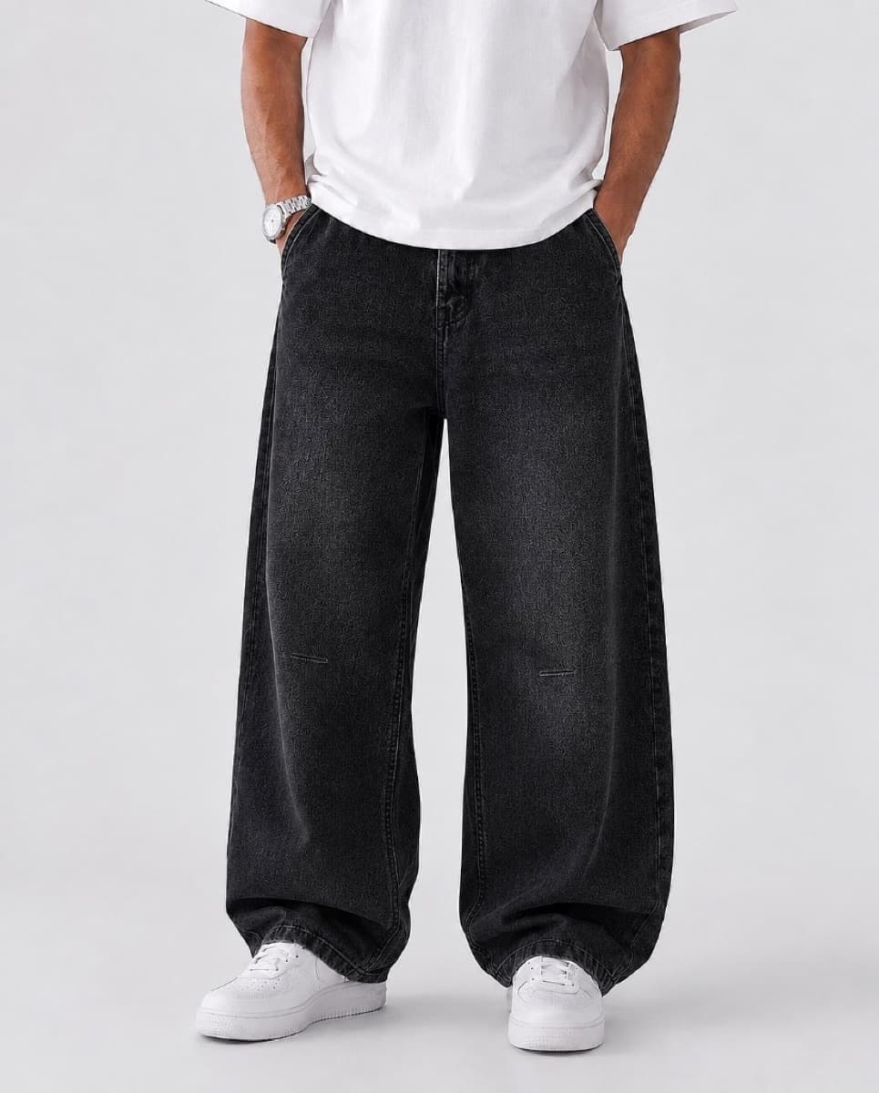 Laser Pattern Baggy Jeans