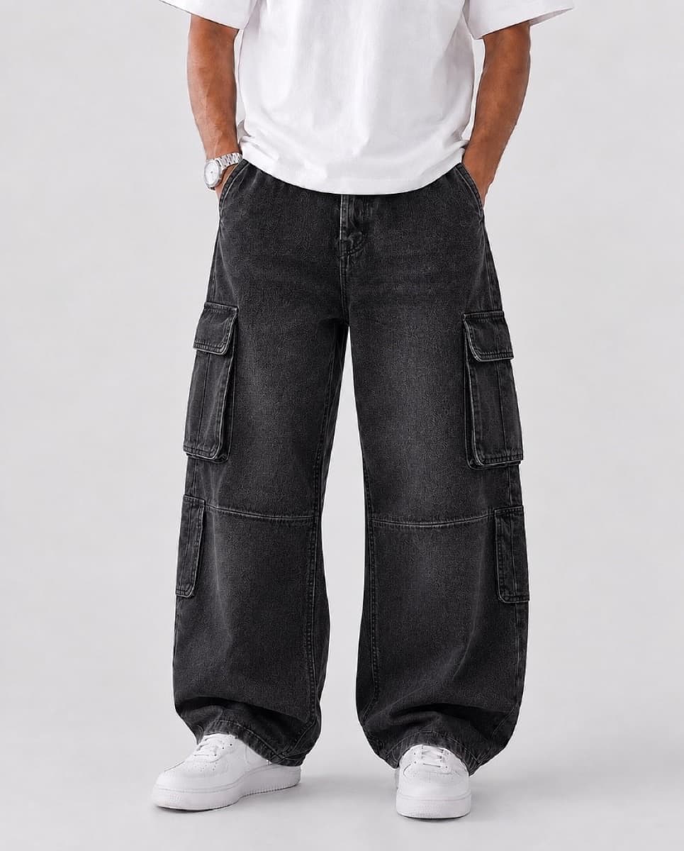 Laser Pattern Cargo Jeans
