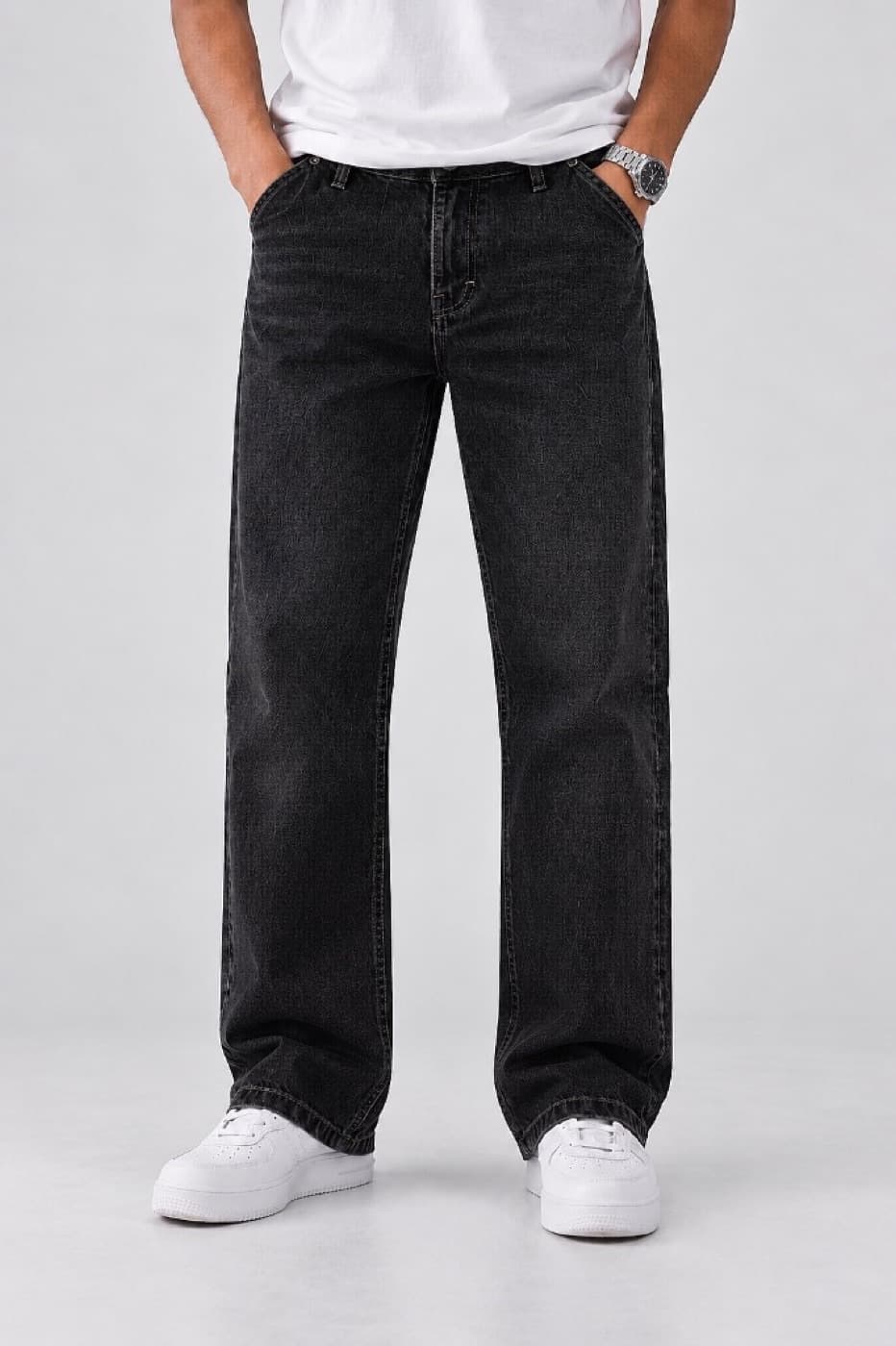 Washed Black Wide Leg Jeans